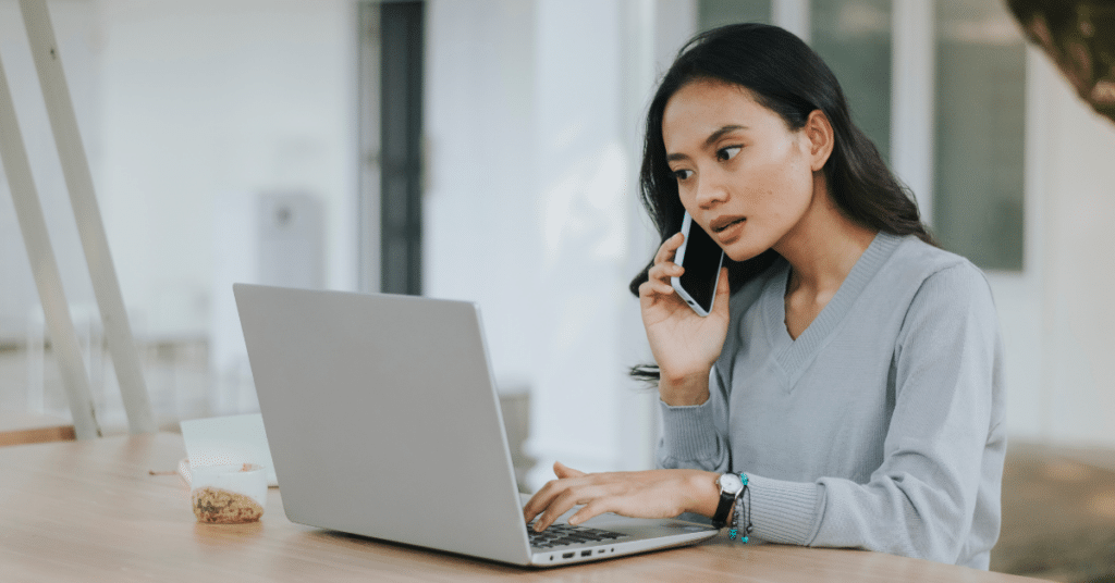person on a serious phone call