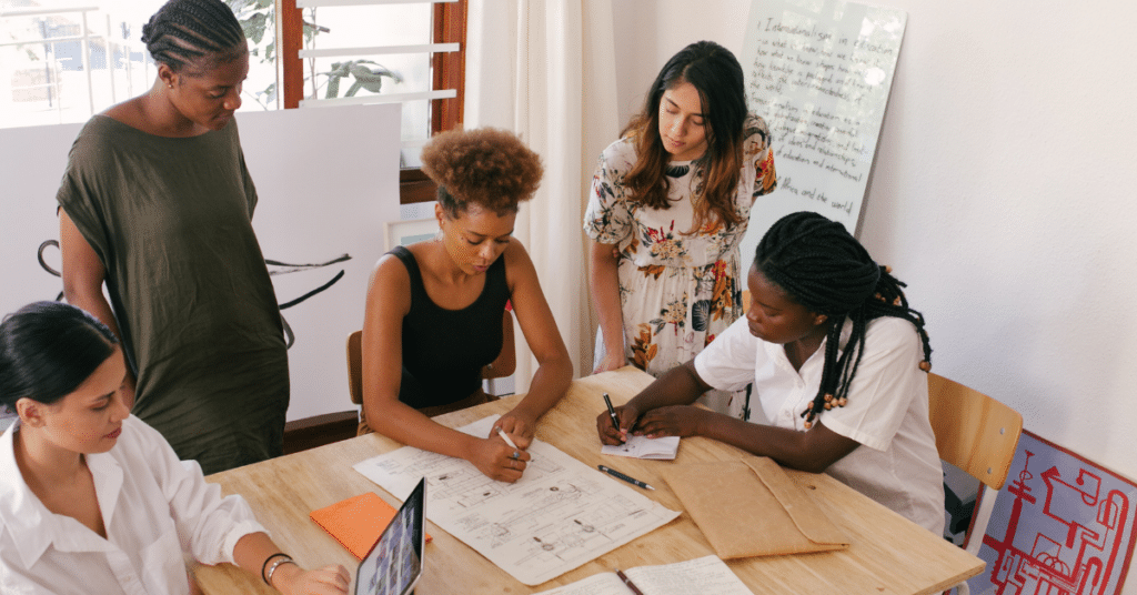 Multiple people during a brainstorm session
