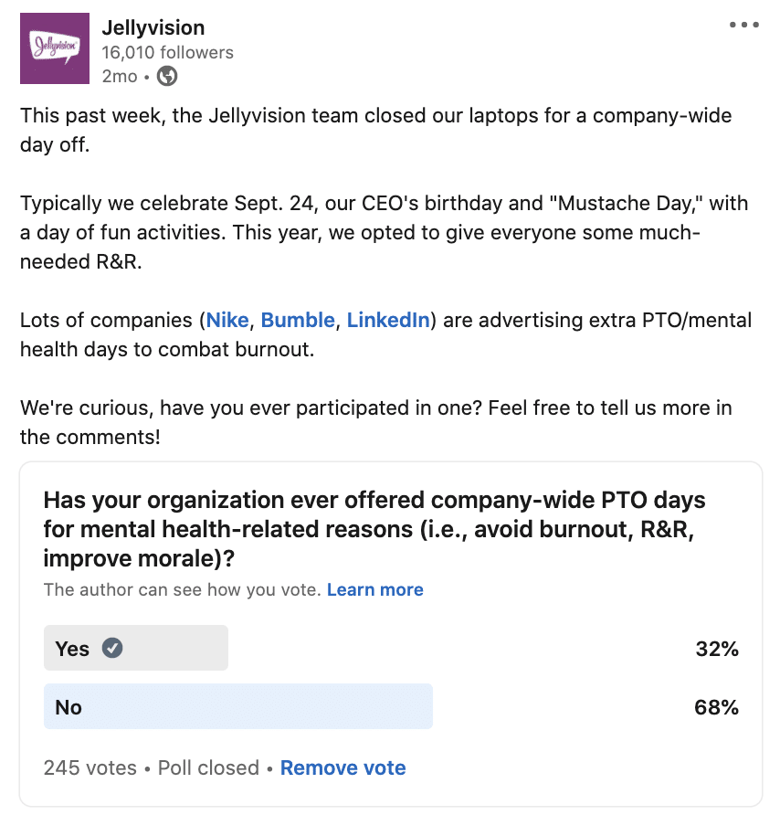 Screenshot of LI Poll about Mental Health PTO day