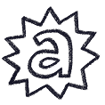 A hand-drawn lowercase letter a is centered inside a starburst shape with rough, sketchy black outlines on a white background.