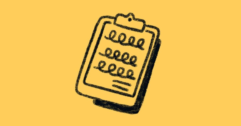 A clipboard with a paper on it.